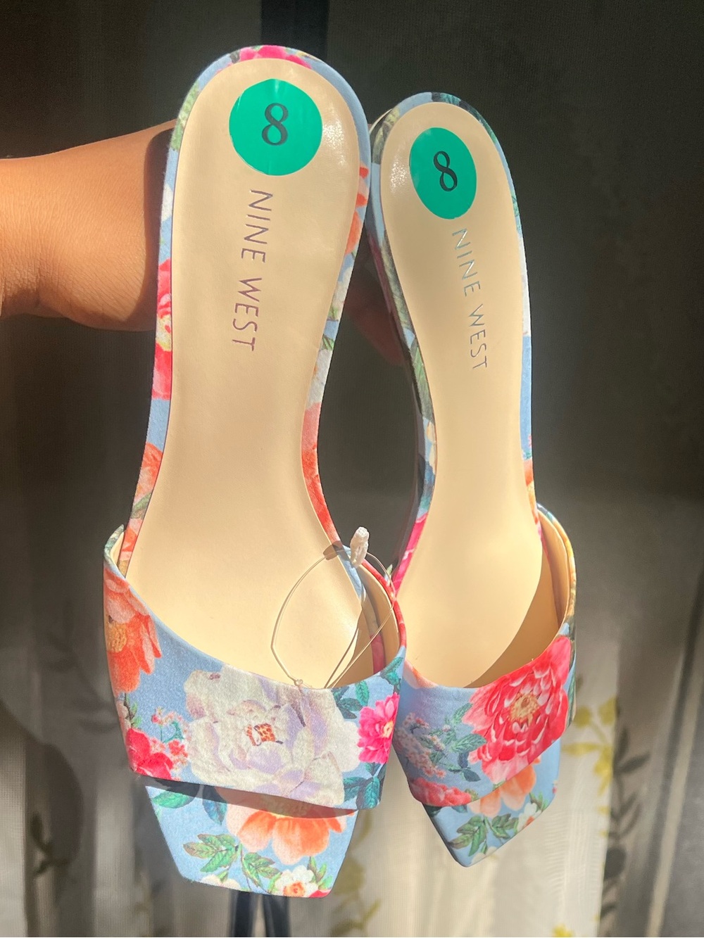 Nine West Floral Print Light Blue Slide Mules - Picture 11 of 16